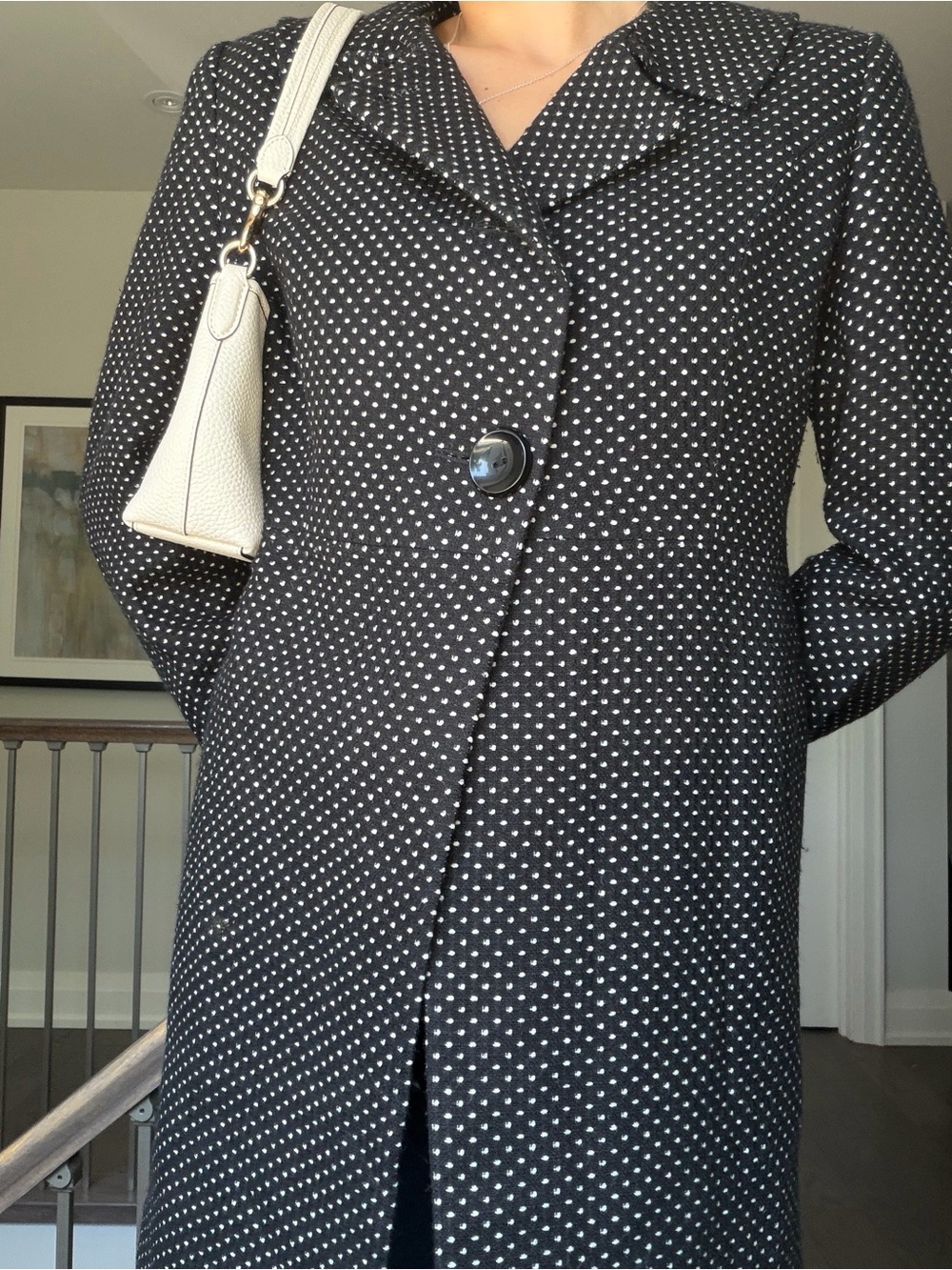 Black Polka Dot Long Coat - Women's Jacket & Coat